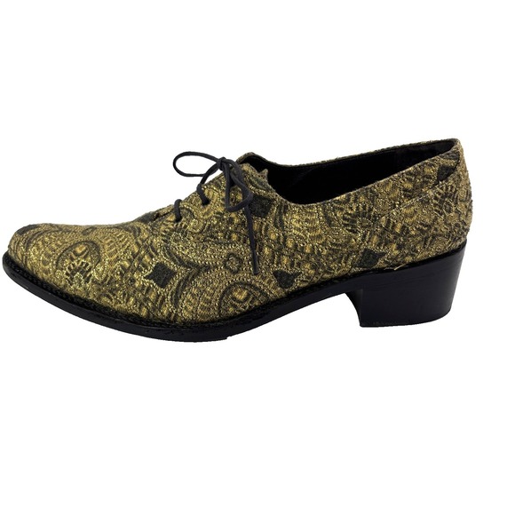 Robert Clergerie Paris Luxury Shoes Leather Gold Metallic Oxford Lace Up Pump - Picture 3 of 13